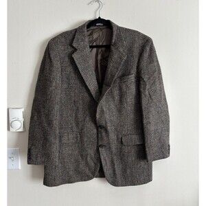 VTG Harris Tweed 44 Jacket Blazer Handwoven Mens Brown‎ Blue Pure Scottish Wool